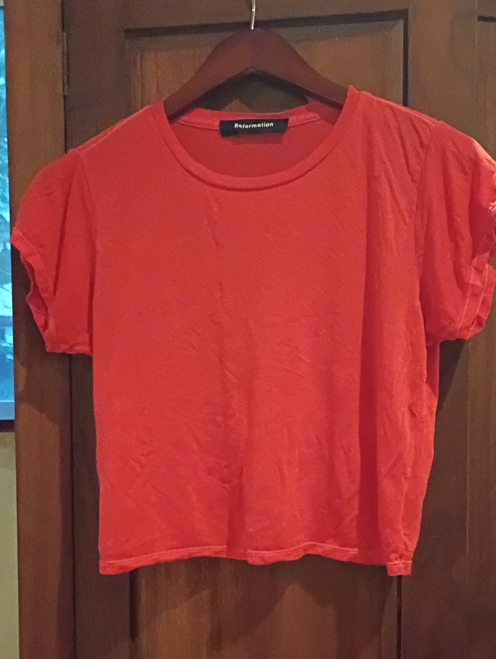 Reformation Melon Red Cropped Tencel T Shirt Top XS